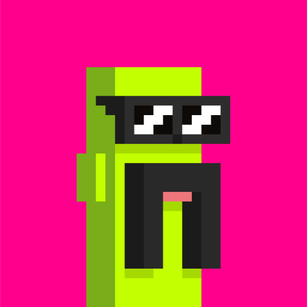 PFP of McHexley: A neon green Comrade on a pink background