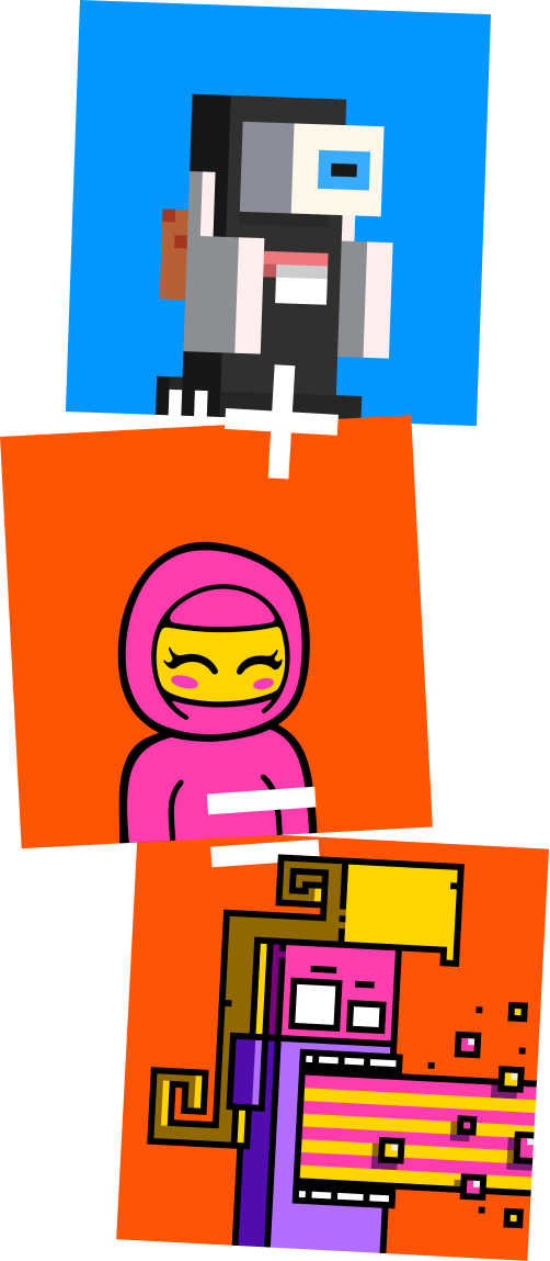 An image of a male Call Data Comrade next to an image of a female Pizza Ninja with a plus sign between them. The are surrounded by pulsating hearts. Next to them is an image of a puking Pizza Comrade with an equals sign between them.